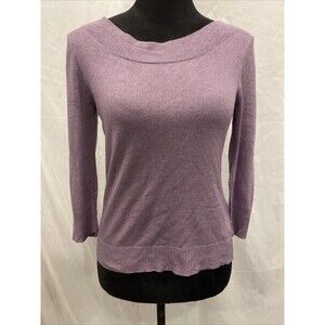 JACLYN SMITH Classic Silk Cashmere 3/4 Sleeve Lilac Knit Pullover Sweater Small